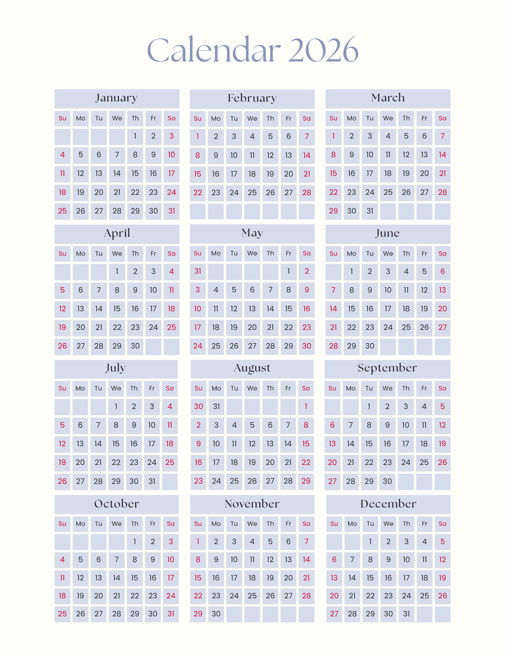 2026 Monthly Planner- Southern Blues