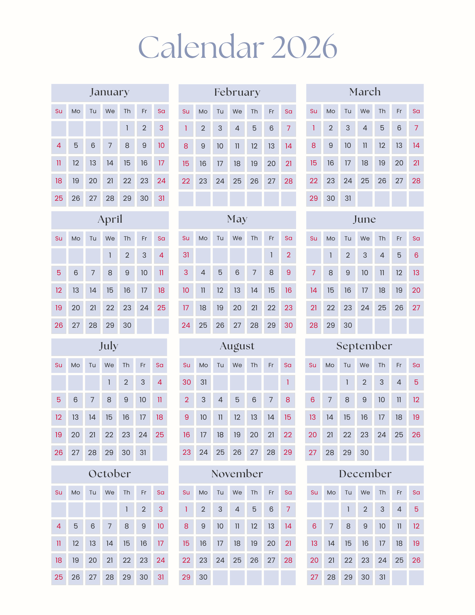 2026 Monthly Planner- Southern Blues