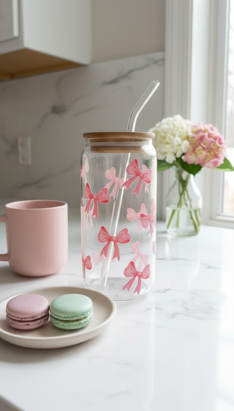 18oz Glass Cup W/Glass Straw