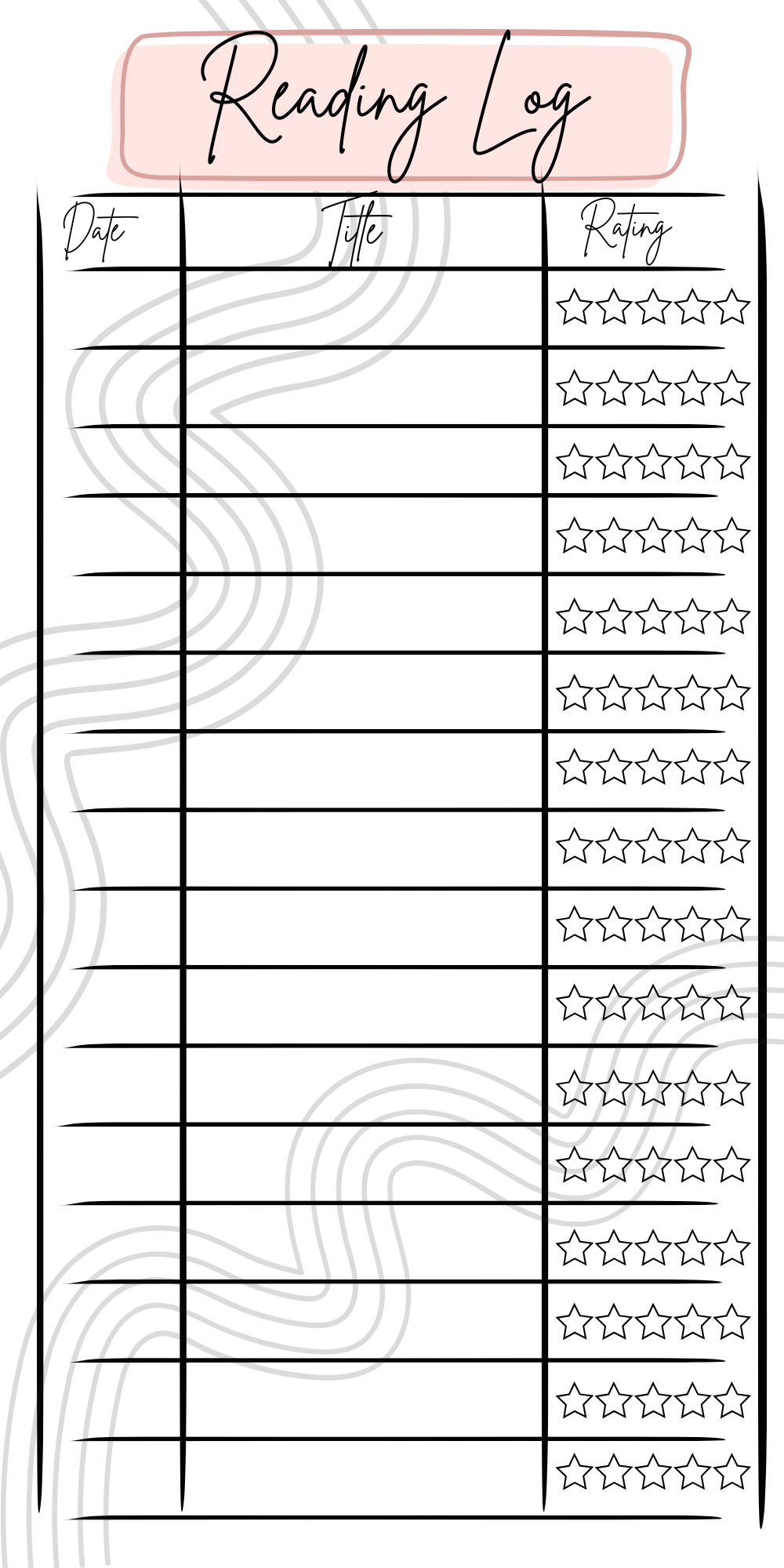 Reading Log Bookmark- Rating