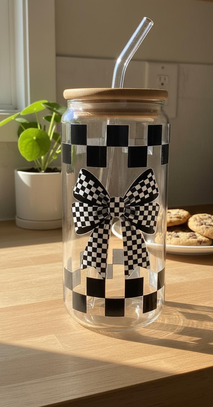 18oz Glass Cup W/Glass Straw