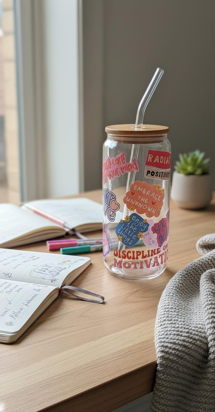 18oz Glass Cup W/Glass Straw